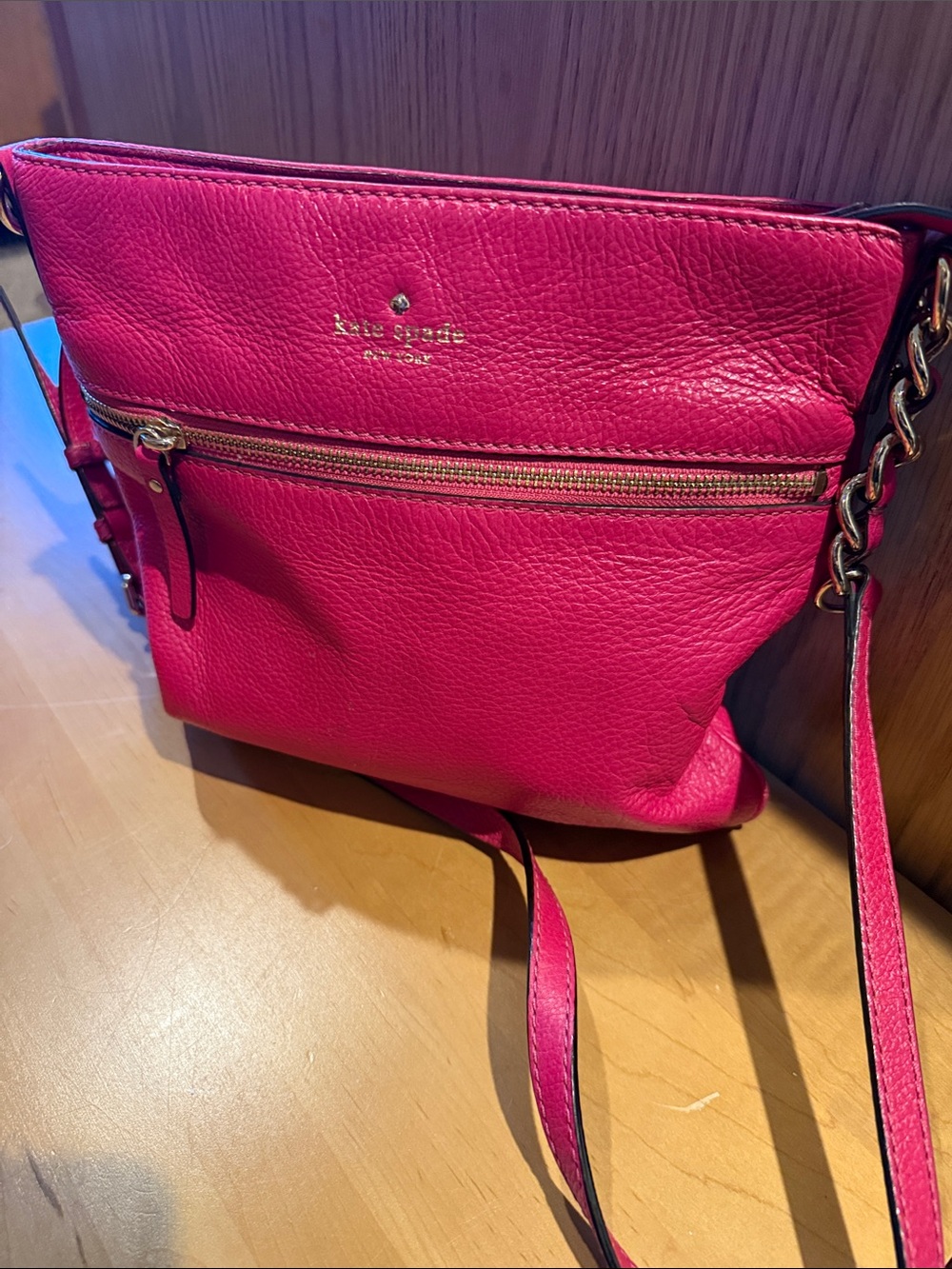kate spade Hot Pink Pebbled Leather Crossbody with Gold-Tone Chain